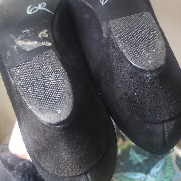 Perceptions Womens 7 Black Suede Leather Slip On Loafers Pointed Vtg Whimsigoth - Picture 4 of 8